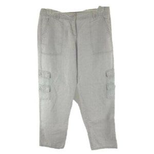 New York & Company Women's Cropped Cargo Pants Linen Blend Size 4 Gray